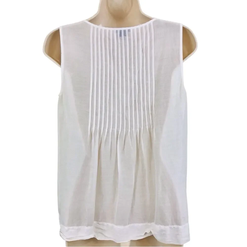Theory White Bohemian Style Babydoll Top Pin-tuck Pleating Sleeveless Ruffled - Picture 2 of 15